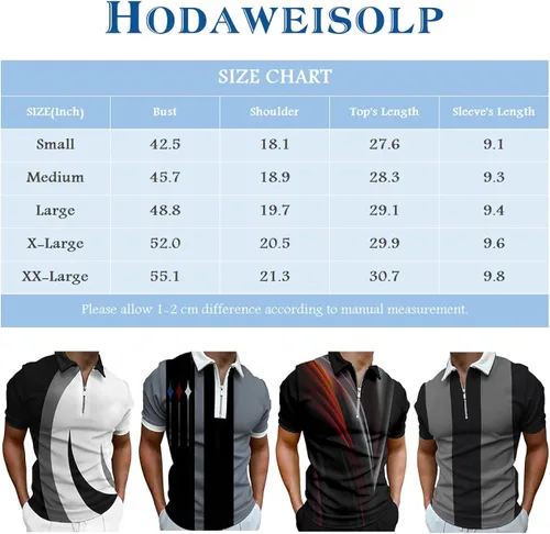 Vista 4 de Hodaweisolp Polo casual de golf de manga corta con cremallera para hombre