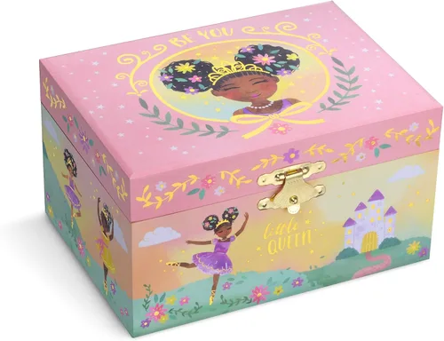 Vista 2 de Jewelkeeper Joyero musical para niña con bailarina negra diseño de pequeña reina con lámina dorada melodía de lago cisne