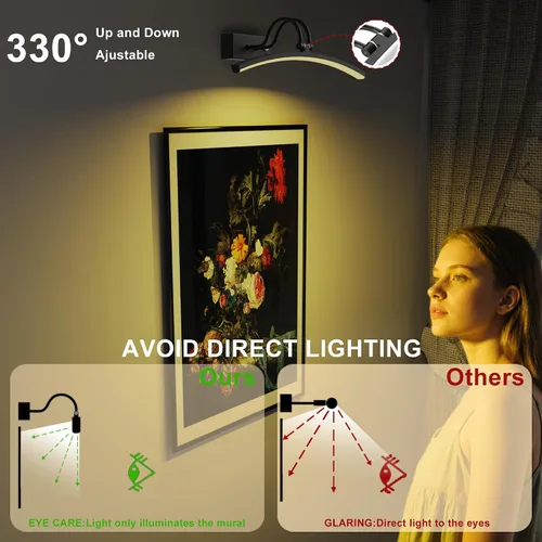Vista 5 de PAIHOME Luces para fotos en la pared, luz magnética recargable con sensor de movimiento inteligente, control remoto regulable y temporizador