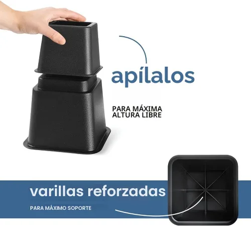 Vista 8 de Home It Elevadores de cama ajustables, elevación en 3, 5 u 8 pulgadas, elevadores de muebles apilables resistentes que soportan 1,300 libras
