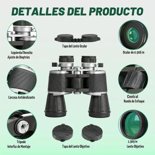 Vista 3 de Prismáticos 10x50 con ajuste de ocular independiente para exteriores Waterproof Compact Binoculars, with Low Light Vision for Bird Watching