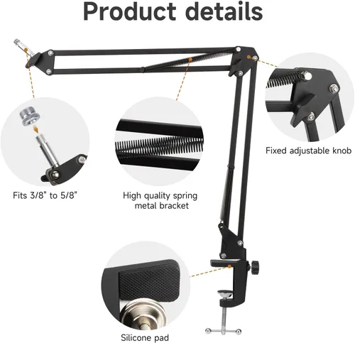 Vista 5 de Para HyperX Quadcast Boom Arm - Soporte de micrófono mejorado con cubierta de micrófono para reducir los ruidos del viento, brazo de micrófono