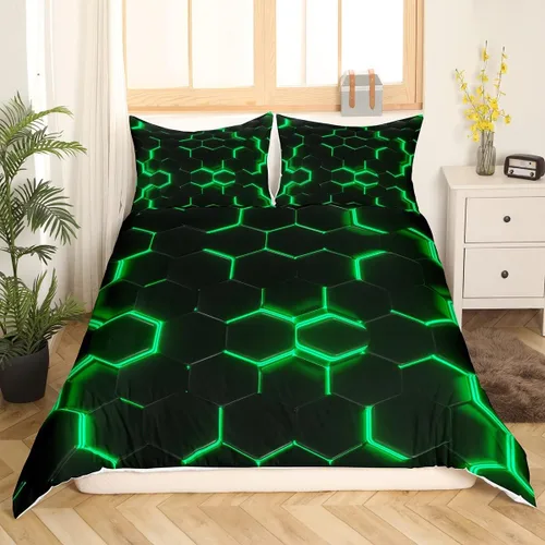 Vista 32 de Funda de edredón de panal para niños, hombres y niñas, juego de ropa de cama moderno con temática geométrica hexagonal, diseño de cuadrícula