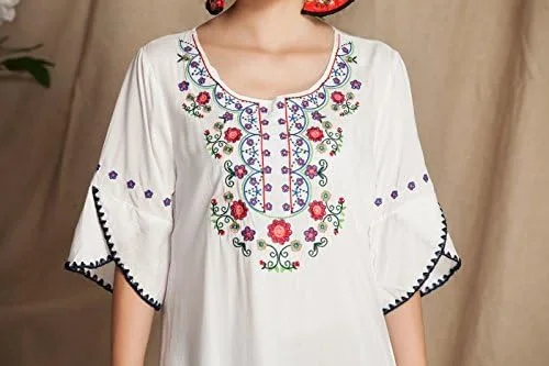 Vista 7 de Blusa mexicana estilo bohemio bordada para mujer