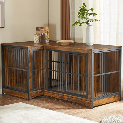 Vista 11 de Rovibek 78 Mueble Jaula Doble para Perros para 2 Perros Grandes de Interior, Muebles de Madera Jaulas para Perros con Cuenco para Perros, Mueble