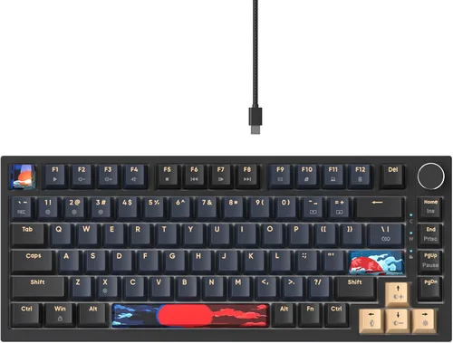 Vista 7 de BlueSamurai 75% Teclado mecánico con cable para juegos - Intercambiable en caliente, interruptor rojo, retroiluminado RGB de 82 teclas TKL