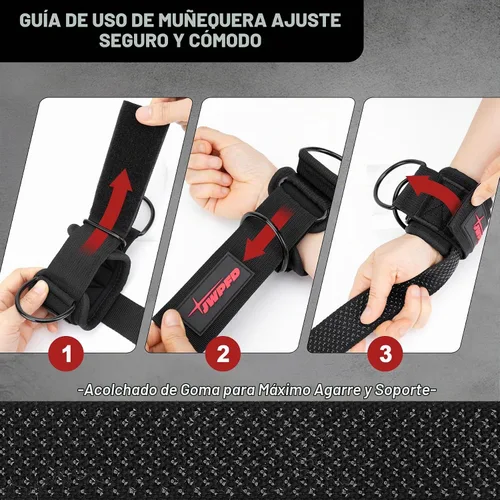 Vista 6 de Correas de elevación con anillo en D para levantamiento de pesas, máquina de cable, cómoda muñequera de agarre mejorado para correas de muñeca