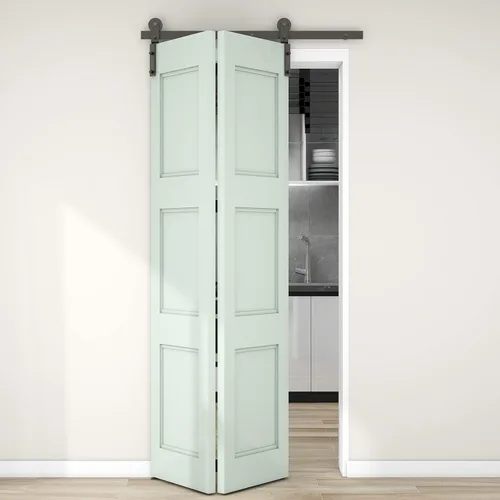 Vista 10 de CCJH Kit de riel deslizante para puerta de granero biplegable de 3.3 pies/39 pulgadas para 2 puertas, acero al carbono resistente