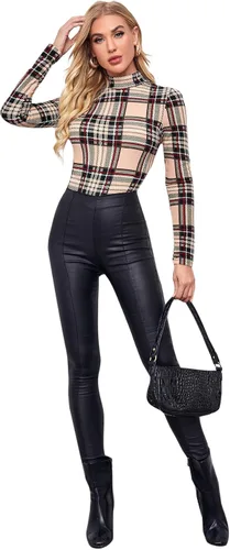 Vista 3 de SweatyRocks Enterizo elástico de manga larga con estampado de letras y cuello alto para mujer