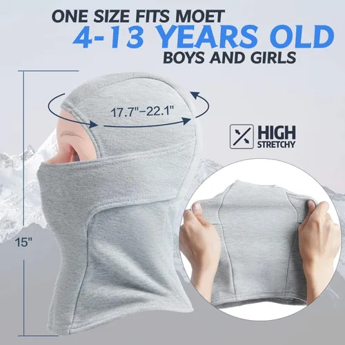 Vista 5 de KOOLSOLY Pasamontañas para niños calentador facial con sombrero de invierno para clima frío máscara de esquí para niños y niñas