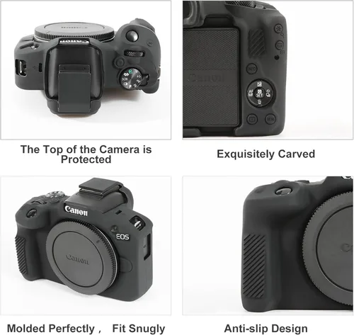 Vista 6 de Funda para Canon EOS R50, funda protectora de silicona suave para Canon R50 con correa de muñeca ajustable de 8 pulgadas, funda ligera R50 (negro)