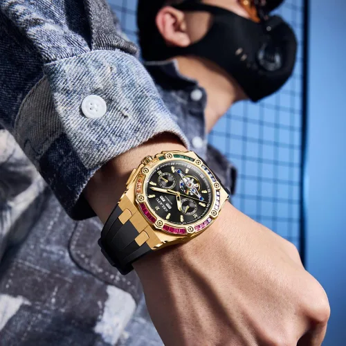 Vista 4 de Diamond Skeleton Mens Watches Automatic Mechanical Luxury Watch Sapphire Crystal Waterproof Luminous Wristwatch Silicone Band