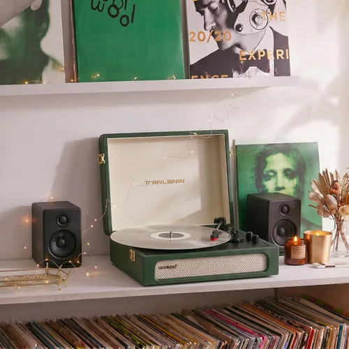 Vista 14 de Vinyl Record Player with Speakers Bass & Treble Control Turntable Green