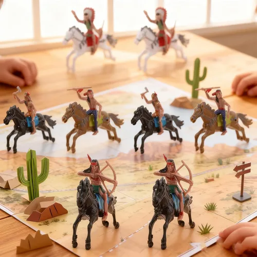 Vista 7 de NUOBESTY Figuras de modelo indio, equitación de plástico indios, figuras de nativos americanos, 8 piezas