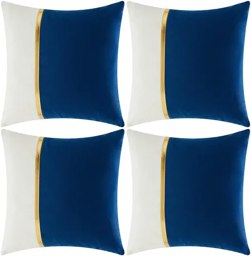 Vista 14 de Fancy Homi Paquete de 4 fundas de almohada decorativas para sala de estar, sofá cama, retazos de terciopelo con cuero dorado, decoración moderna