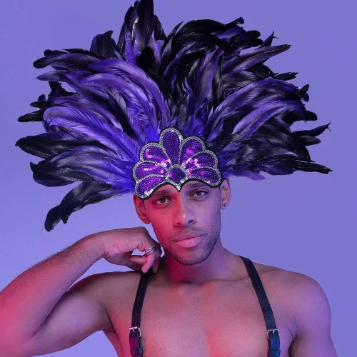 Vista 4 de HOMELEX Diadema de plumas negras para mujer diadema de carnaval diadema de concurso de los años 20 púrpura-1