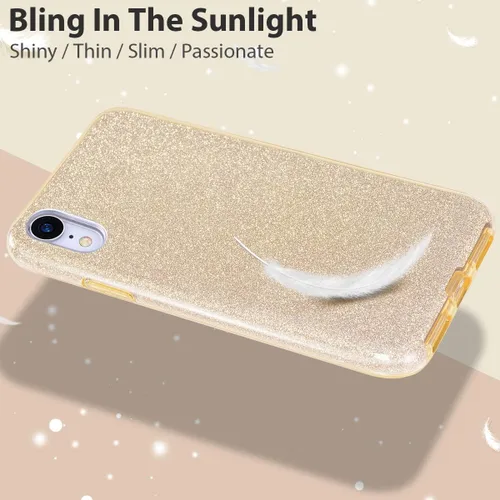 Vista 4 de MATEPROX Compatible con iPhone XR, funda protectora Bling Sparkle Cute Girls Women para teléfono XR de 6.1 pulgadas (dorado)