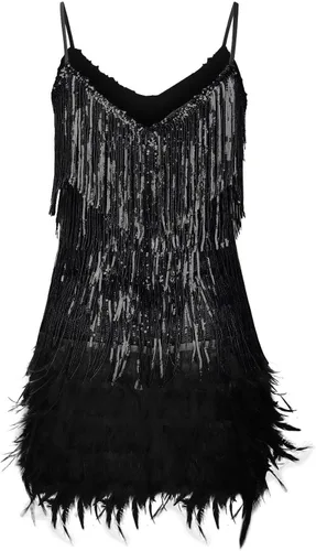 Vista 8 de Vestido sexy de lentejuelas con flecos para mujer, sin mangas, con tirantes delgados, vestido de fiesta, cóctel, noche, mini vestido ajustado
