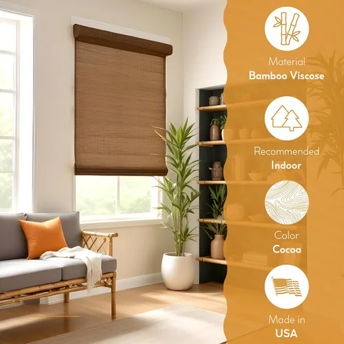 Vista 8 de Radiance Persianas Romanas de Bambú Sin Cordón para Ventanas - Persianas de Bambú de Varillas Planas para Control de Luz Semi-Privado - Persianas