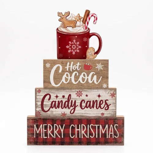Vista 147 de Moucuny 4 piezas de decoración de mesa de Navidad rosa de chocolate caliente de cacao escalonado, decoración de bandeja escalonada, letrero