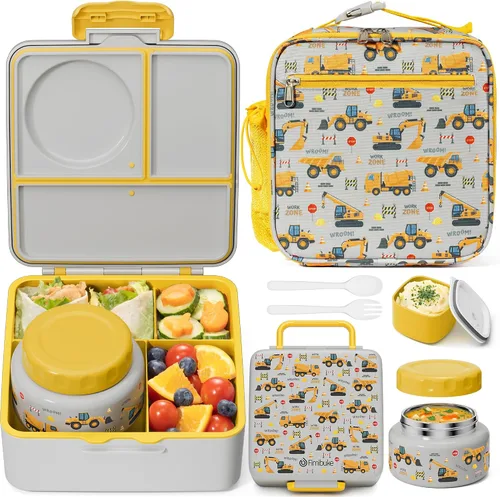 Vista 11 de Fimibuke Juego de lonchera Bento para niños y adultos con tarro de comida aislado de 8 onzas, bolsa de almuerzo y taza de salsa, a prueba de fugas