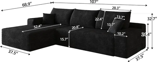 Vista 2 de Sofá modular Cloud de 107 pulgadas, sofá modular en forma de L con diván de gran tamaño orientado hacia la izquierda, sofá de pana de asiento