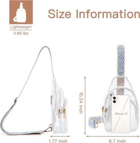 Vista 5 de Telena Riñonera transparente aprobada para estadios, bolsa cruzada para mujer, transparente, 1-transparente Blanco-azul, Elegante, casual