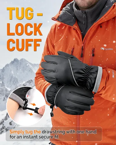 Vista 5 de Guantes de invierno para hombres y mujeres, impermeables, cálidos, guantes de esquí para clima frío, resistentes al viento, guantes de pantalla