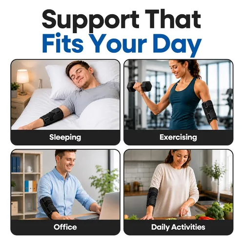 Vista 8 de Codera para tendinitis de codo Soporte de túnel cubital para dormir Soporte de brazo y manga de compresión inmovilizadora para alivio del dolor
