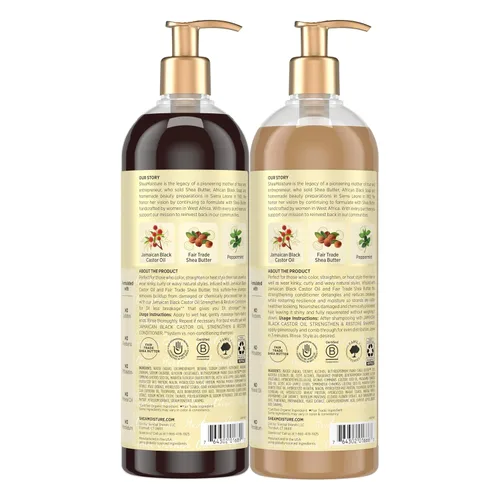 Vista 2 de SheaMoisture Strengthen & Restore Champú y acondicionador Paquete de 2 unidades de aceite de ricino negro jamaicano para limpiar y nutrir el cabello