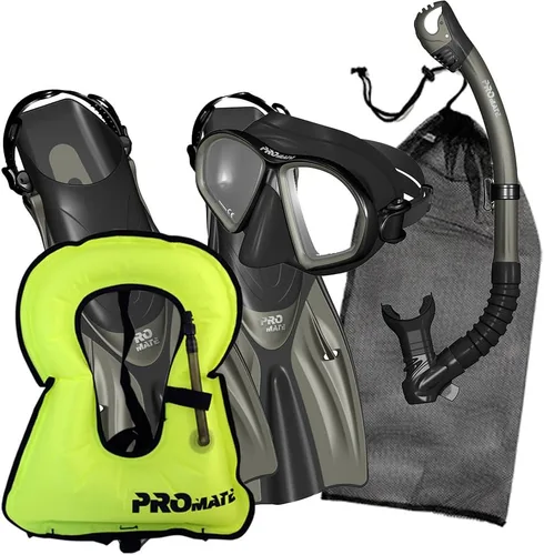 Vista 7 de Promate Juego de esnórquel, máscara de aletas de esnórquel y bolsa de equipo de snorkel seco para adultos y jóvenes, juego de esnórquel