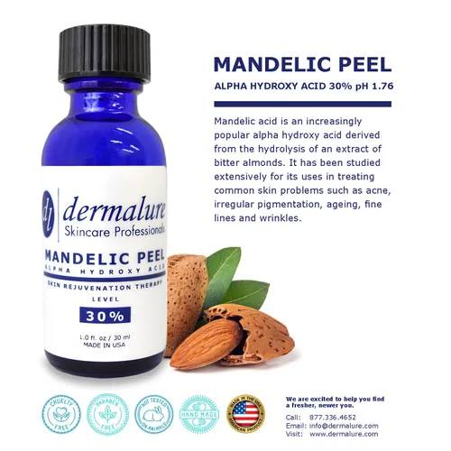 Vista 2 de Ácido mandélico 30% AHA Alpha Hydroxi Peel fuerza médica utilizada para rosácea, acné quístico, puntos negros, poros, puntos blancos