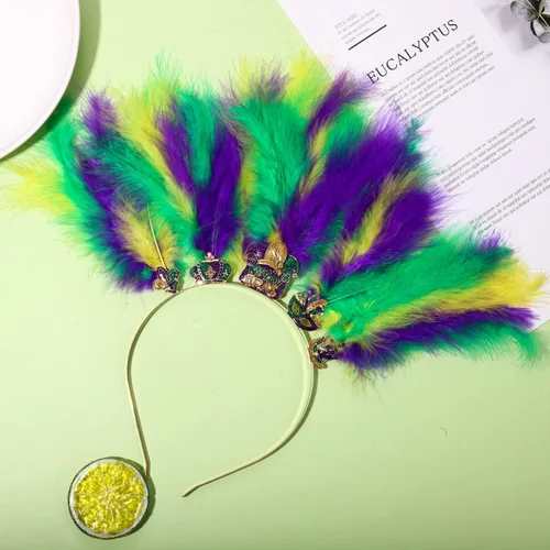 Vista 34 de YAHPERN Diademas de Mardi Gras para mujer, máscara de flor de lis, diadema de plumas de carnaval, accesorios para el cabello, regalos