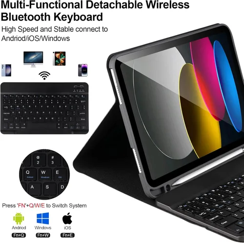 Vista 2 de AHYWTAN Funda para iPad 11/10ª generación con teclado, funda de teclado Bluetooth desmontable para iPad A16 2025 de 11 pulgadas/10ª generación 2022