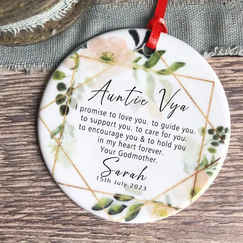 Vista 7 de Recuerdos personalizados de adorno de Navidad para bebé, regalos de bebé que llegan, adornos de cerámica para árbol de Navidad, adornos de primera