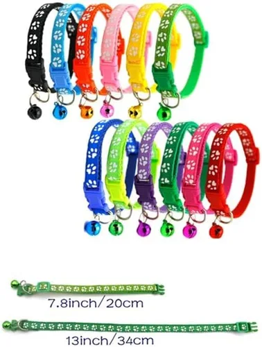 Vista 5 de Collar de perro de 12 colores transpirable de nailon para mascotas, ajustable para perros pequeños y medianos con campana (12 unidades)