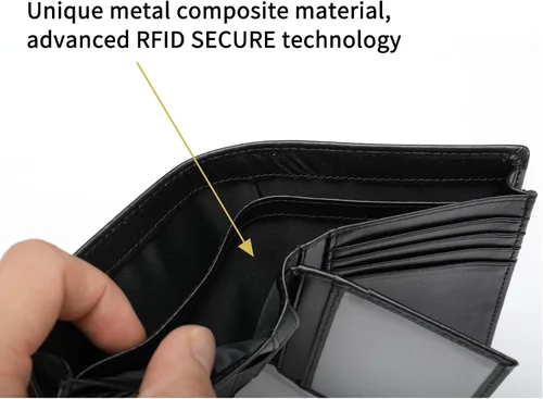 Vista 5 de Billetera plegable de cuero para hombre, Negro -, Bifold 002