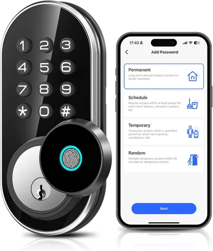 Vista 8 de TEEHO TE342 Cerradura inteligente de puerta de entrada sin llave con teclado, control remoto de aplicación Bluetooth, cerrojo electrónico para Negro