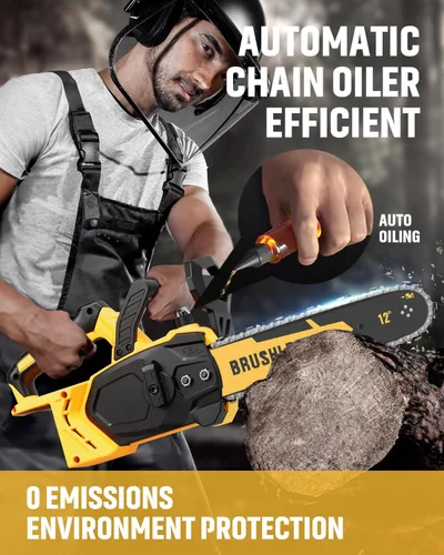 Vista 6 de Motosierra eléctrica inalámbrica sin escobillas de 12 pulgadas compatible con baterías Dewalt de 18 a 20 V, motosierra inalámbrica de alta potencia