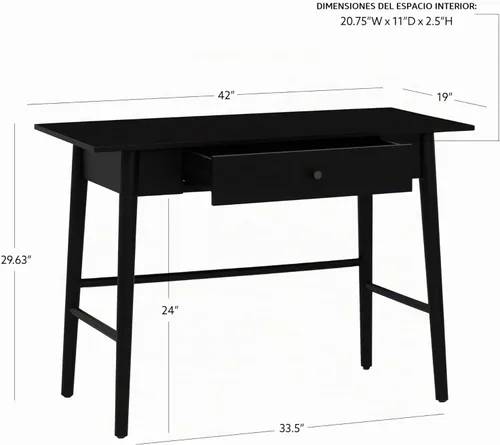 Vista 3 de Linon Escritorio de madera negro con un cajón Melissa