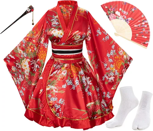 Vista 2 de Conjunto de calcetines con diseño de palo de pelo Tabi para mujer, estilo kimono de baile japonés de anime