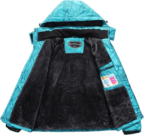 Vista 3 de OTU - Chaqueta de esquí impermeable para mujer, cortavientos, abrigo de nieve con capucha para invierno