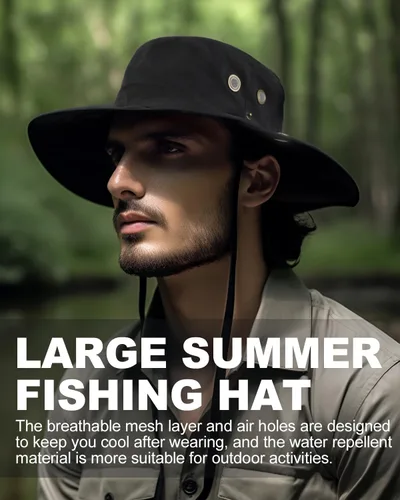 Vista 7 de Zylioo XXL - Sombrero de sol de gran tamaño UV Boonie, sombreros de pesca transpirables de secado rápido, repelentes al agua, sombreros de verano