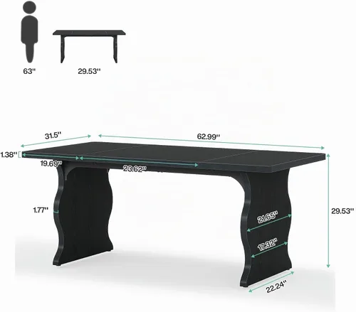 Vista 2 de Tribesigns Mesa de comedor negra para mesa de cocina moderna rectangular de 4 a 6 pulgadas, muebles de cocina y comedor grandes de granja