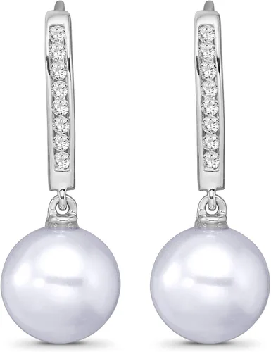Vista 2 de Aretes colgantes de oro blanco de 10 quilates y perlas cultivadas de agua dulce de 0.354in (16 cttw, color I-J, claridad I2-I3), Metal Piedra