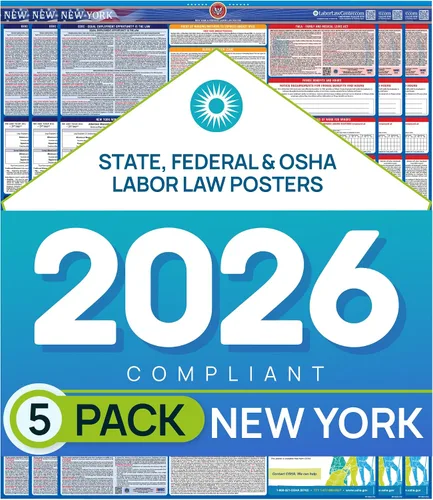 Vista 10 de Póster de ley laboral de Nueva York 2025, estatal, federal, cumple con la OSHA, publicación requerida en el lugar de trabajo para empleados, póster