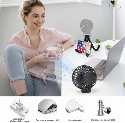 Vista 13 de Ventilador portátil para cochecito recargable con clip para Negro-1