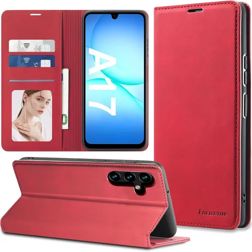 Vista 26 de Funda de piel con tapa para Samsung Galaxy Z Flip 3, con protección de bisagra, delgada y magnética tipo cartera [1 tarjetero], funda protectora a