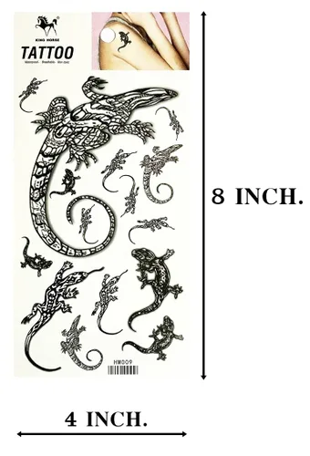 Vista 2 de ONCEX Hoja Tatuajes Temporales Falso Animal Lagarto Tatuajes Transferencia Agua Negro Lagartija Gekko Salamandra Pintura de dibujos animados