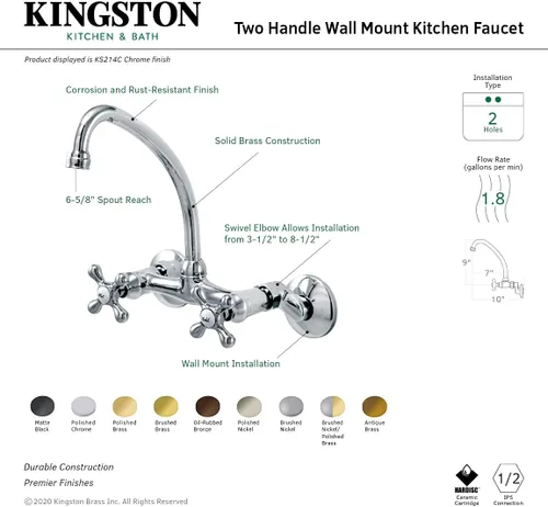 Vista 7 de Kingston Brass Kingston - Grifo de cocina ajustable de 6 pulgadas para montaje en pared, latón antiguo